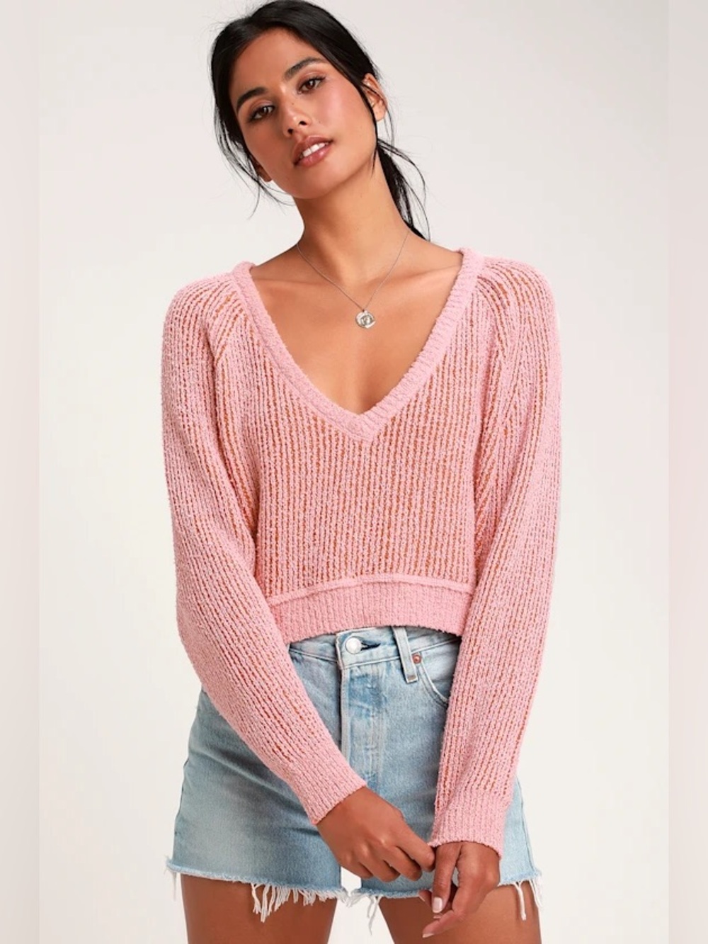 Free People High Low V Textured Sweater